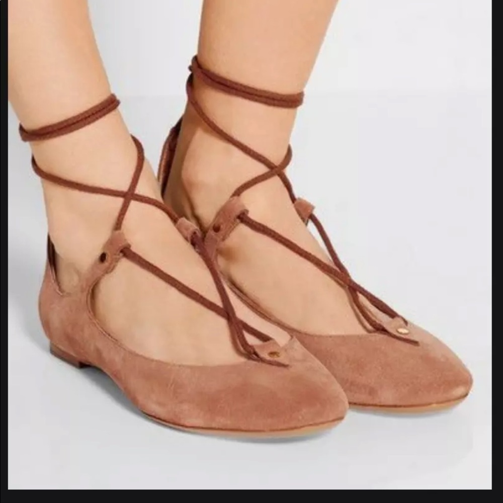 CHLOE Suede Lace-Up Ballerinas